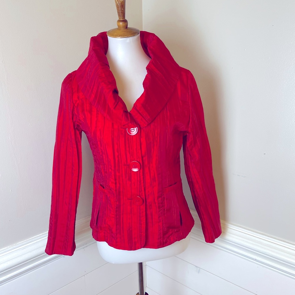 Bala Bala Red Crinkle Shawl Collared  Dressy Jacket S FREE SHIP